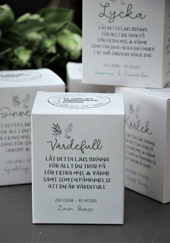 Doftljus Värdefull (Linen Breeze) från Majas Lyktor/Barncancerfonden